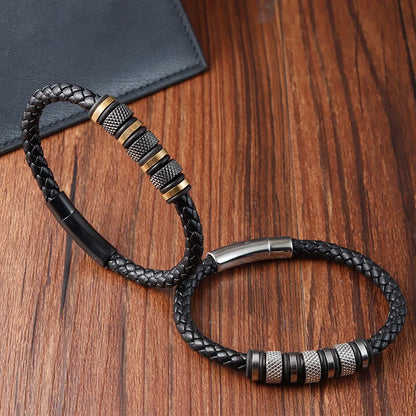 Simple Fashion Stainless Steel Genuine Leather Men's Charm Magnet Jack Accessories Jewelry Gifts Bracelet