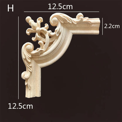Wood Applique Corner Natural Floral Wood Carved Figurine Craft Home Decoration Accessories Background Wall Decoration Decal