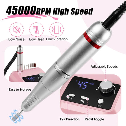 Berbequim elétrico profissional para unhas de 45.000 RPM