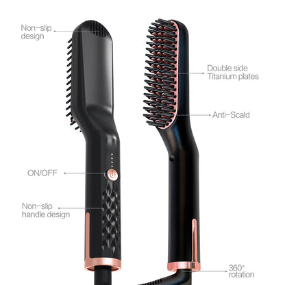 Hot Comb Straightener Heating Comb For Men Beard Electric Negative Ion Hair Straightening Brush Wet Dry Use Quick Hair Styler