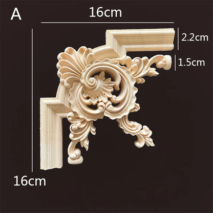 Wood Applique Corner Natural Floral Wood Carved Figurine Craft Home Decoration Accessories Background Wall Decoration Decal