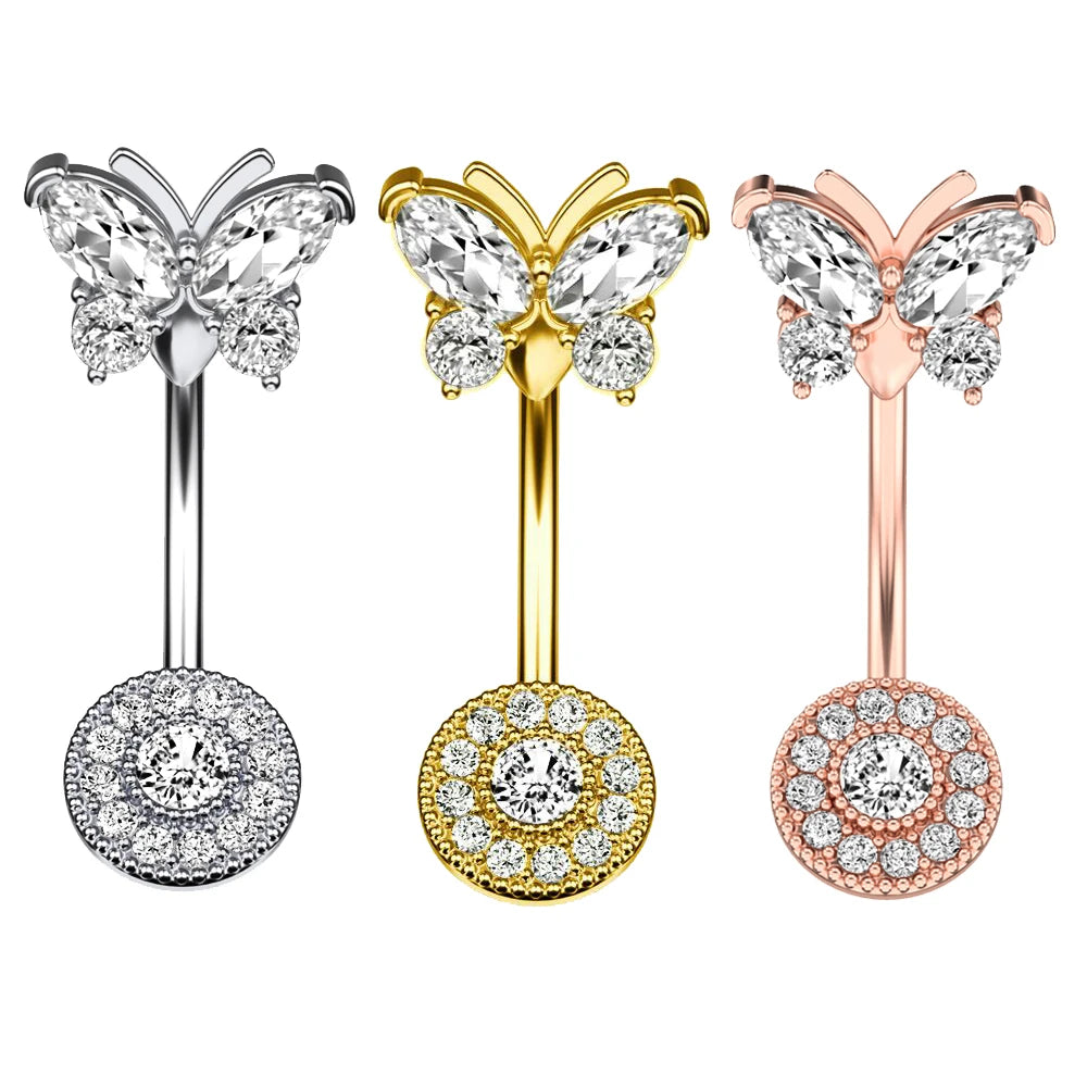 3pcs Gold Color Heart Butterfly Dangled Belly Piercing Sets 14G Stainlees Steel Navel Jewelry for Women Girls Body Belly Rings
