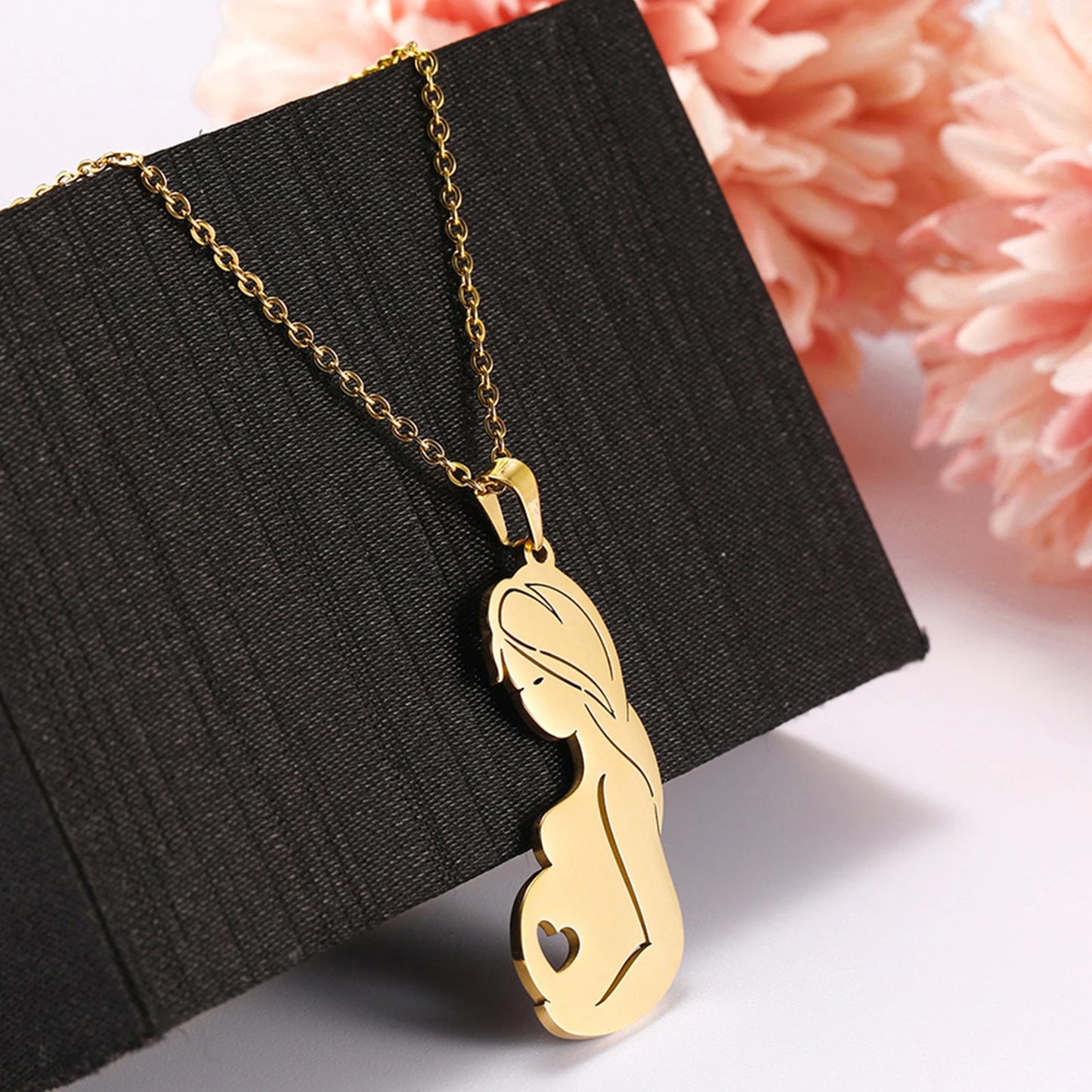 Teamer Family Baby Mom Mother Necklace Stainless Steel Pregnant Love Heart Pendant Neck Chain Women Jewelry Mother's Day Gifts