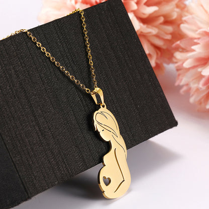Teamer Family Baby Mom Mother Necklace Stainless Steel Pregnant Love Heart Pendant Neck Chain Women Jewelry Mother's Day Gifts