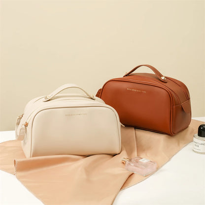 Large Opening ,High-Capacity  PU leather Makeup Organizer Portable Women Cosmetic Storage Bag Washbag