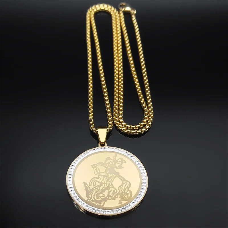 Erzengel St. Michael Halskette für Frauen Männer Edelstahl Gold Farbe Christian Saint Kette Schmuck colar masculino NZZZ506S02