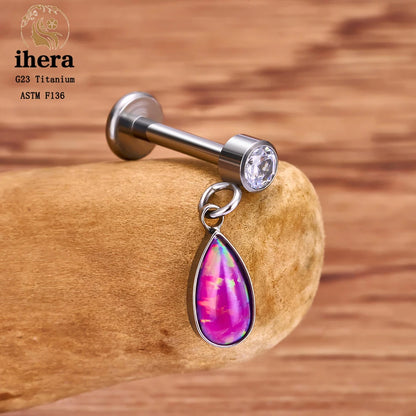 ASTM F136 G23 Titanium Piercing Water Drop Opal Stud Earrings 16G Labret Lip Ring Ear Tragus Cartilage Helix Daith Body Jewelry