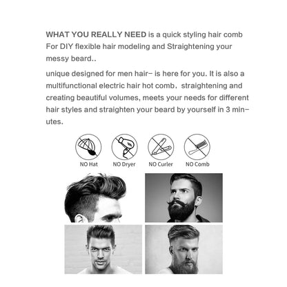 Hot Comb Straightener Heating Comb For Men Beard Electric Negative Ion Hair Straightening Brush Wet Dry Use Quick Hair Styler