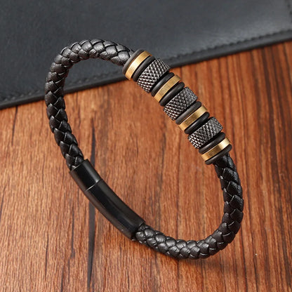Simple Fashion Stainless Steel Genuine Leather Men's Charm Magnet Jack Accessories Jewelry Gifts Bracelet