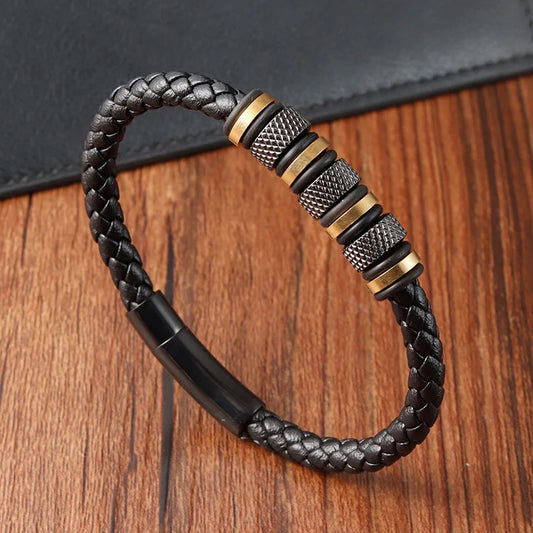 Simple Fashion Stainless Steel Genuine Leather Men's Charm Magnet Jack Accessories Jewelry Gifts Bracelet