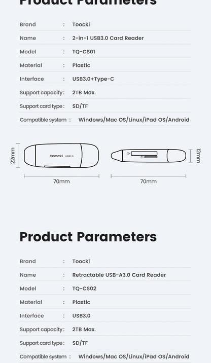 Toocki SD Card Reader USB 3.0 2.0 To Micro SD TF Memory Card Adapter For PC Laptop Mobile Phone Accessorie USB Flash Memory Card
