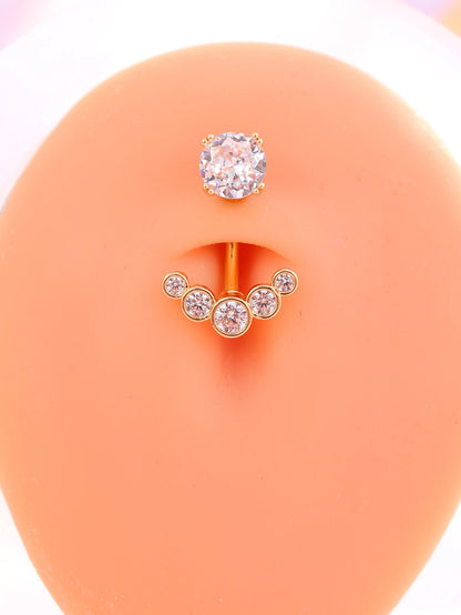 Gold Color Stainless Steel Belly Button Ring Long Dangled Flower Crystal Navel Belly Piercing Rings for Women Sexy Jewelry