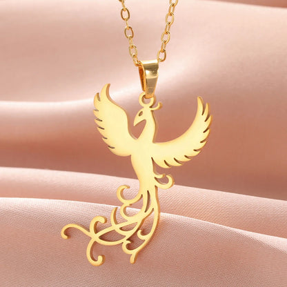 Dawapara Mythological Animals Phoenix Necklace Powerful Totem Celtic Crescent Moon Protection Amulet Stainless Steel Jewelry