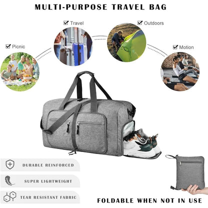 Duffel Bags Foldable Duffle Bag with Shoes Compartment Overnight Bags Waterproof Tear Resistant Clothes Organizer Storage Bag