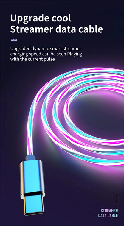 NNBILI Glowing LED Light USB 3 IN 1 cable Phone Fast Charging Charger Luminous Type C Cable For Xiaomi iPhone Phone Accessories