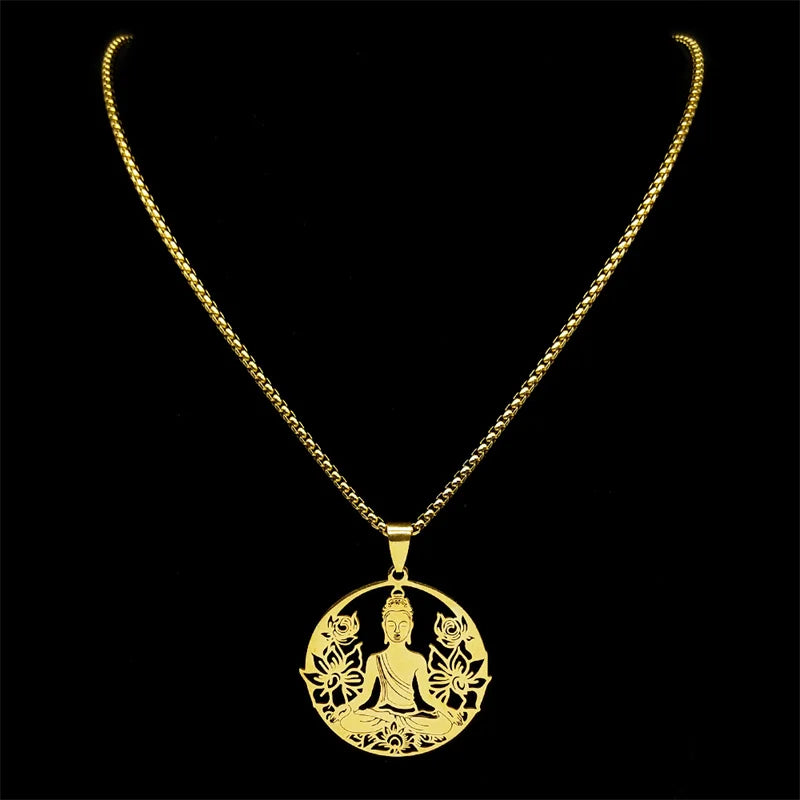 Lotus Blume Buddhismus Halskette Für Frauen Männer Edelstahl Gold Silber Farbe Yoga Buddhismus Spirituelle Hohl Kette Schmuck Geschenk