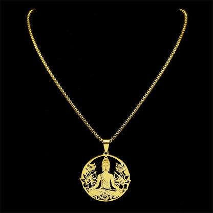 Lotus Blume Buddhismus Halskette Für Frauen Männer Edelstahl Gold Silber Farbe Yoga Buddhismus Spirituelle Hohl Kette Schmuck Geschenk