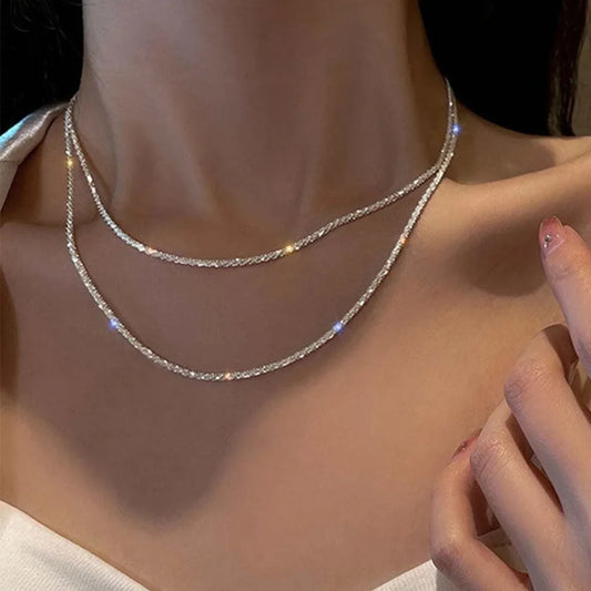 Silber Farbe Funkelnde Halskette Für Frauen Trendy Schlüsselbein Kette Choker Mädchen Hochzeit Partei Schmuck Zubehör