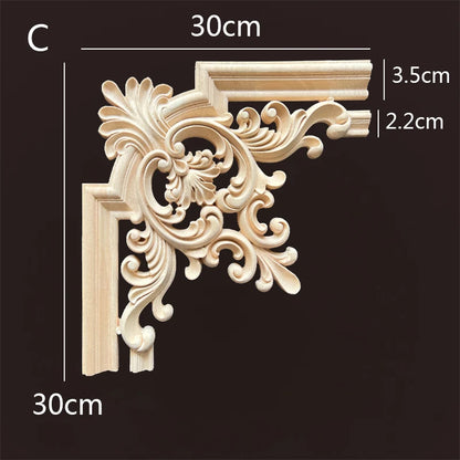 Wood Applique Corner Natural Floral Wood Carved Figurine Craft Home Decoration Accessories Background Wall Decoration Decal