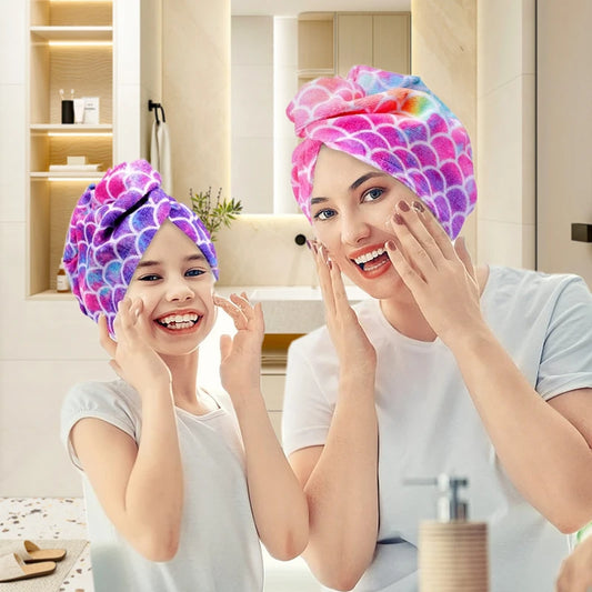 1 pc children's fish scale hair cap, microfiber soft absorbent hair towel, bathroom, living room essential hair drying supplies