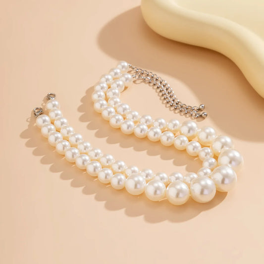 2 Women's European And American Trendy Double Row Large Pearl Necklaces For Outdoor Travel Parties, Holiday Gifts -802057