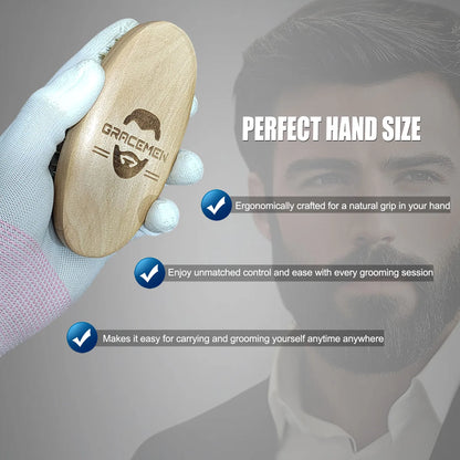 Gracemen Beard Brush 100% Boar Bristles and Natrual Wooden Handle Men's Facial Hair Grooming Cleaning Brush
