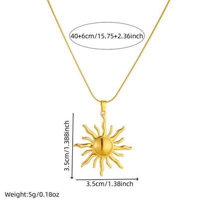 DIEYURO 316L Stainless Steel Golden Fashion Sun Pendant Necklace For Women Girl . New Concise Solar Neck Chain Jewelry Gift.