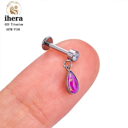 ASTM F136 G23 Titanium Piercing Water Drop Opal Stud Earrings 16G Labret Lip Ring Ear Tragus Cartilage Helix Daith Body Jewelry