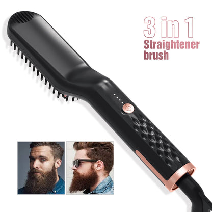 Hot Comb Straightener Heating Comb For Men Beard Electric Negative Ion Hair Straightening Brush Wet Dry Use Quick Hair Styler