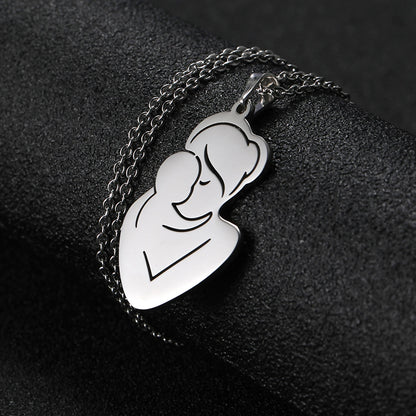 Teamer Family Baby Mom Mother Necklace Stainless Steel Pregnant Love Heart Pendant Neck Chain Women Jewelry Mother's Day Gifts
