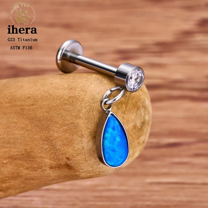ASTM F136 G23 Titanium Piercing Water Drop Opal Stud Earrings 16G Labret Lip Ring Ear Tragus Cartilage Helix Daith Body Jewelry