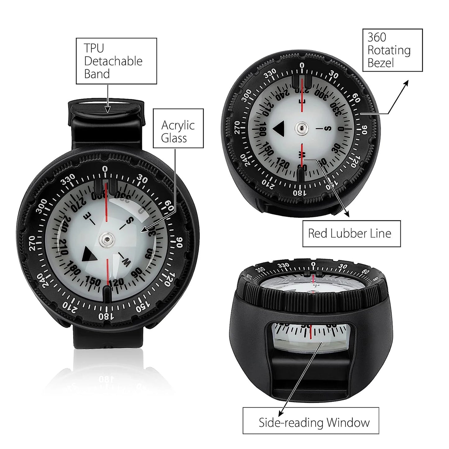 Brújula de buceo digital subacuática de 50 m, navegador profesional impermeable, reloj digital luminoso y equilibrado para natación.