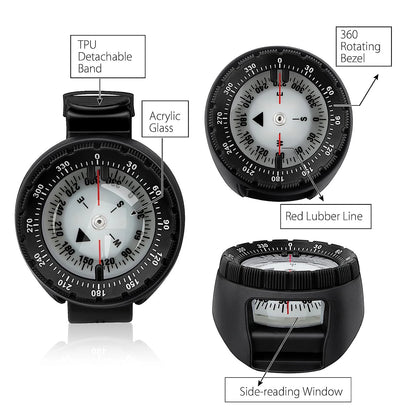 Brújula de buceo digital subacuática de 50 m, navegador profesional impermeable, reloj digital luminoso y equilibrado para natación.