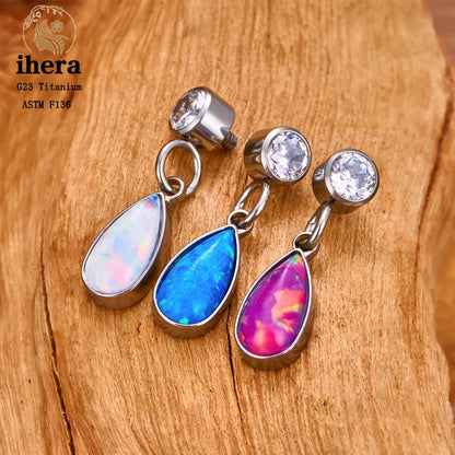 ASTM F136 G23 Titanium Piercing Water Drop Opal Stud Earrings 16G Labret Lip Ring Ear Tragus Cartilage Helix Daith Body Jewelry