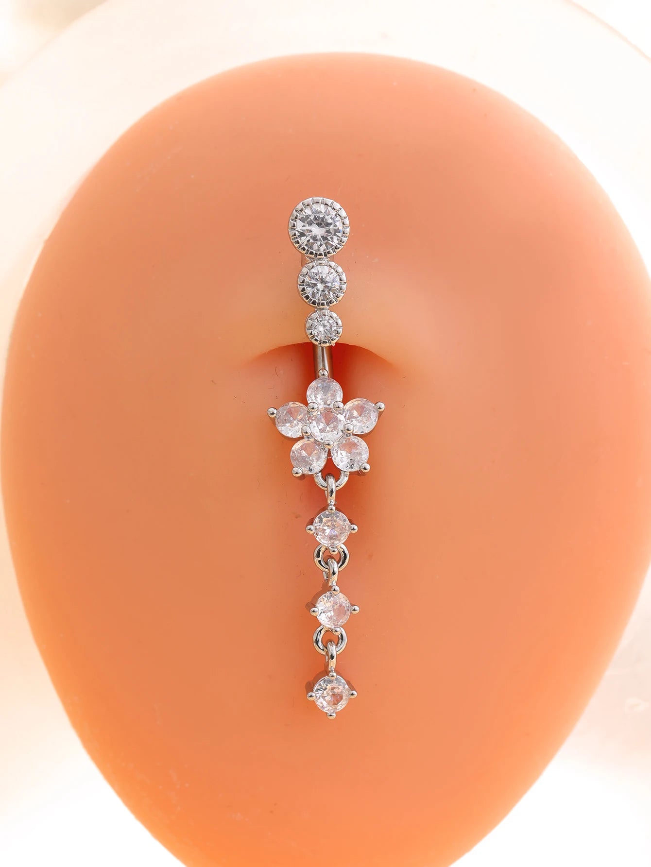 Gold Color Stainless Steel Belly Button Ring Long Dangled Flower Crystal Navel Belly Piercing Rings for Women Sexy Jewelry
