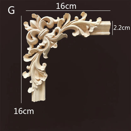 Wood Applique Corner Natural Floral Wood Carved Figurine Craft Home Decoration Accessories Background Wall Decoration Decal