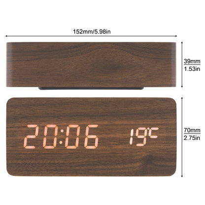 LED Wood Alarm Clock Voice Control Time Date Temperature Digital Bamboo Rectangle Table Desktop Clock Alarm