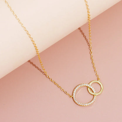 Edelstahlhalsketten für Damen, modische dünne Kette, minimalistisch, zierliche Halskette mit Doppelkreis-Anhänger am Hals, Schmuck