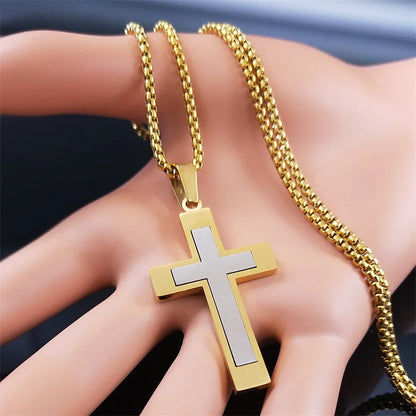 HNSP Edelstahl Kreuz Anhänger Kette Halskette Für Männer Christus Jesus Schmuck Katholische Kruzifixe Rosenkränze Zubehör