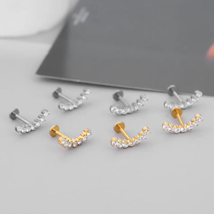 G23 Titanium Zircon Labret Piercings Lip Rings Gold Color CZ Cartilage Helix Lobe Conch Earring Stud Piercings Women Jewelry 16G