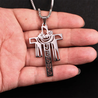 Stainless steel Thorn Jesus Cross Necklace for men's casual religious Cross pendant necklace jewelry