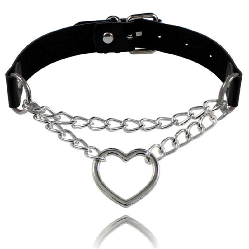 Harajuku Punk Rock Gothic Halsband Halskette Frauen Sexy PU Leder Herz Schloss Schlüssel Spike Kragen Chocker Gothic Cosplay Zubehör