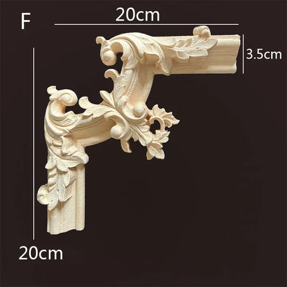 Wood Applique Corner Natural Floral Wood Carved Figurine Craft Home Decoration Accessories Background Wall Decoration Decal