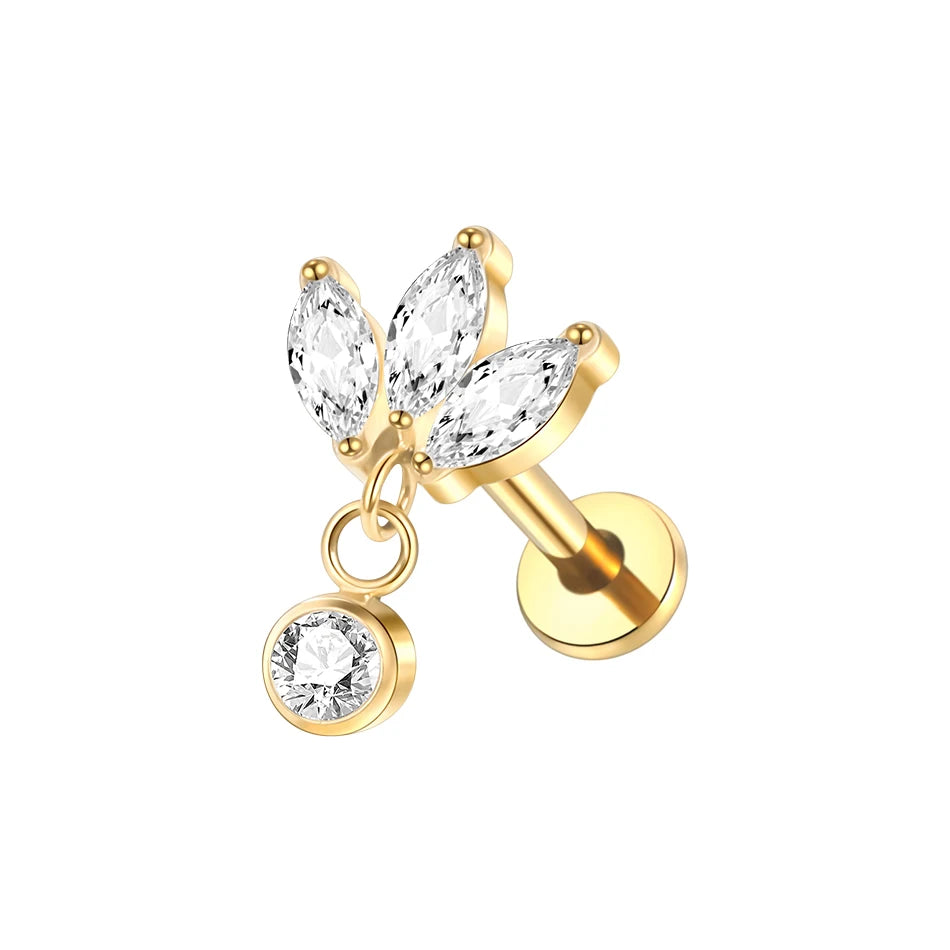 G23 Titanium Labret Monroe  Rings Piercing Zirconia Pendant Ear Cartilage Tragus Lobe Helix Piercing Women Body Jewelry 16G