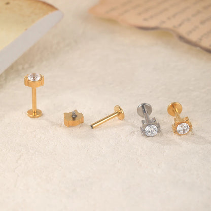 1 pieza de pendientes de titanio de 16 g con parte trasera plana para cartílago, piercing de cristal para labio, trago, hélix, lóbulo, joyería para mujer.