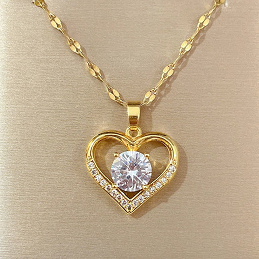 Halskette mit Herzanhänger aus künstlichen Edelsteinen für Frauen, goldene Lippen-Halskette aus Edelstahl, weibliche Halsketten, Schmuck für Mädchen