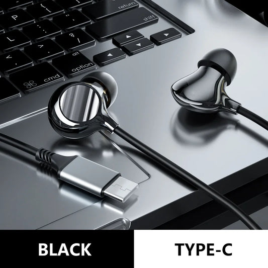 Ceramic  Wired Headphones Mic Wired Control Headphones Type-C 3.5mm HiFi Stereo Surround Sound Noise Canceling Music Headphones