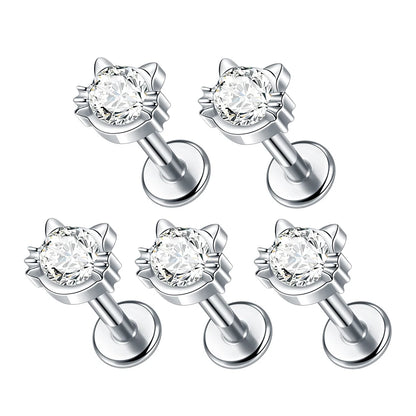 1 pieza de pendientes de titanio de 16 g con parte trasera plana para cartílago, piercing de cristal para labio, trago, hélix, lóbulo, joyería para mujer.