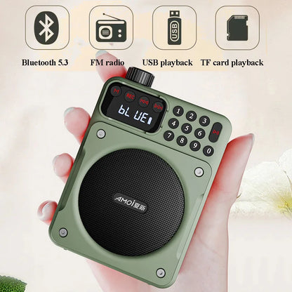 Mini Digital FM Radio HD Display 76-108mhz Radios Wireless Bluetooth 5.3 Speaker Portable Voice Amplifier with TF Card USB Slot