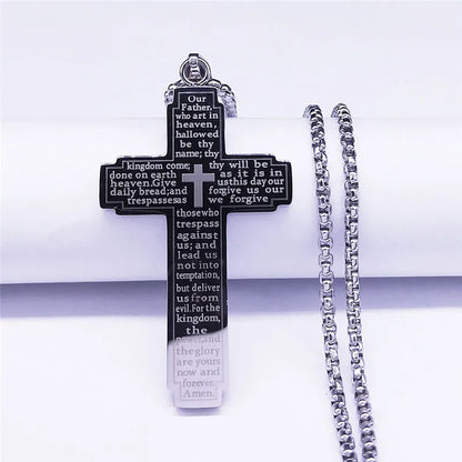 HNSP Stainless Steel Bible Big Cross Chain Necklace Pendant For Men Neck Jewelry Religion Accessories